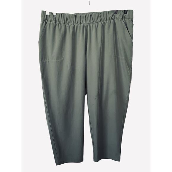 T By Talbots Pants Size 2X Wide Crop Leg Stretch High Rise Green Casual Coastal - Picture 2 of 13